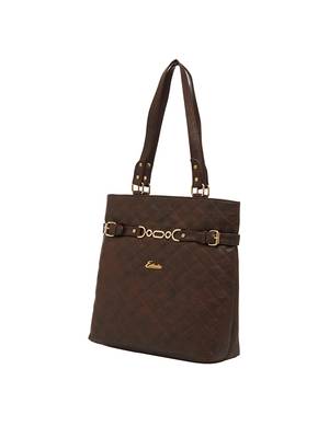 Esbeda Brown Checked Pu Synthetic Material Handbag For Women 3
