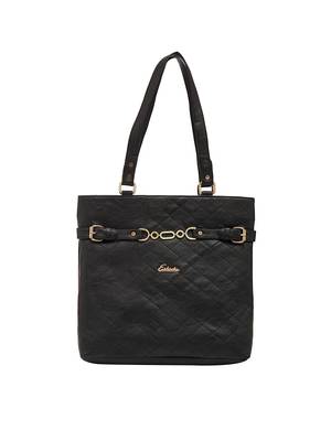 Esbeda Black Checked Pu Synthetic Material Handbag For Women 1