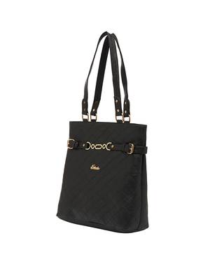 Esbeda Black Checked Pu Synthetic Material Handbag For Women 3