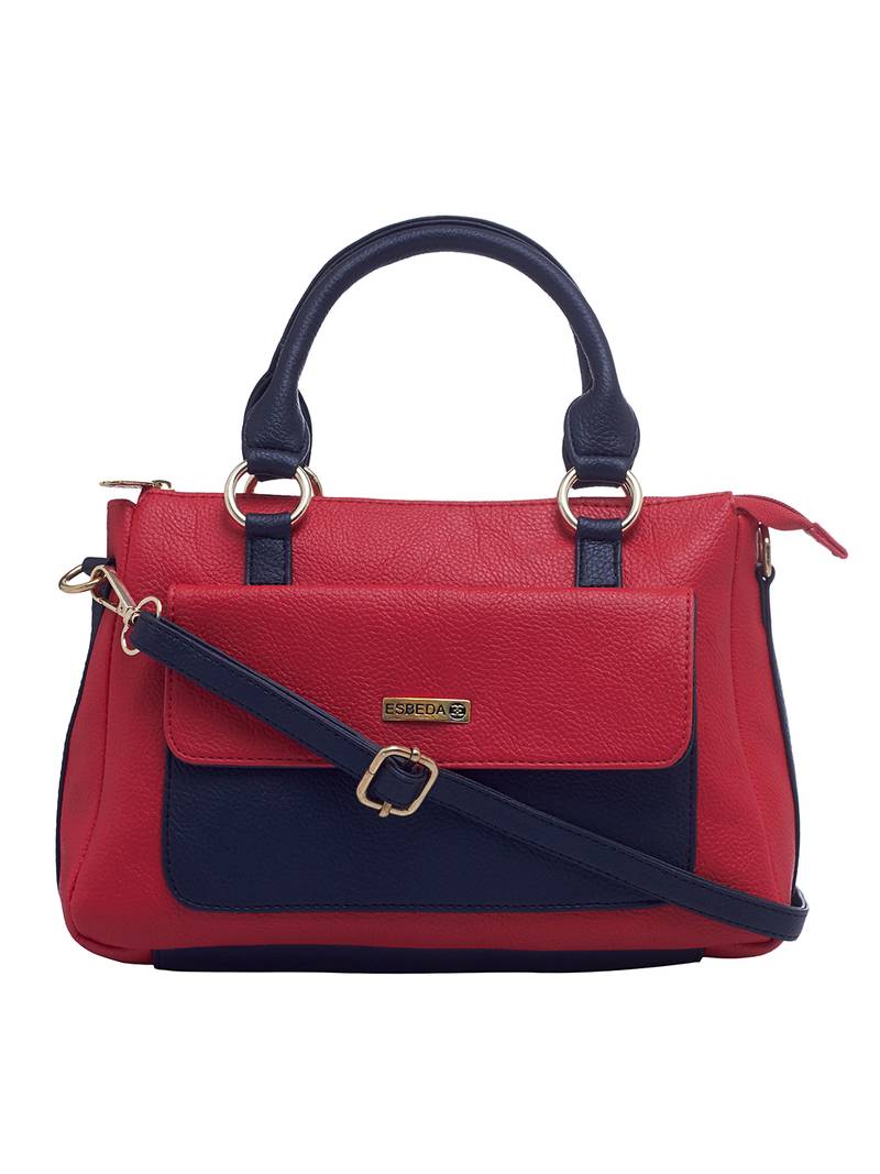 Red & Black Solid Pu Synthetic Fabric Handbag For Women ESBEDA 3189584