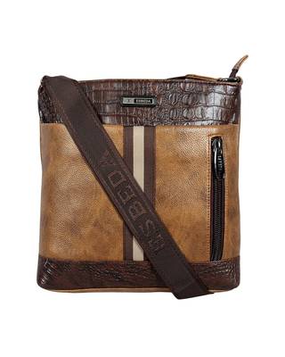 Esbeda Tan Color Mediums Size Croco Stripe Sling bag For Mens And Women. 1