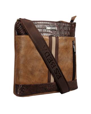 Esbeda Tan Color Mediums Size Croco Stripe Sling bag For Mens And Women. 2
