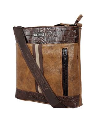 Esbeda Tan Color Mediums Size Croco Stripe Sling bag For Mens And Women. 3