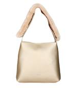 Esbeda Gold Color Magnet Closure Solid Fur Belt Handbag For Womens