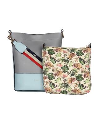 Esbeda Grey Color Magnet Closure Floral Pouch Handbag For Women 1