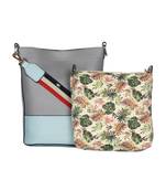 Esbeda Grey Color Magnet Closure Floral Pouch Handbag For Women