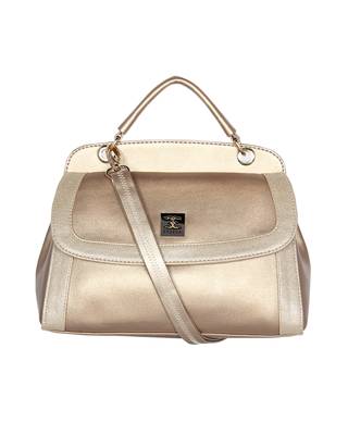Gold Color Solid Pattern Twosided Handbag For Women 1