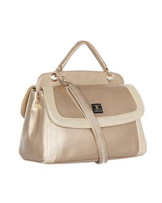 Gold Color Solid Pattern Twosided Handbag For Women 2