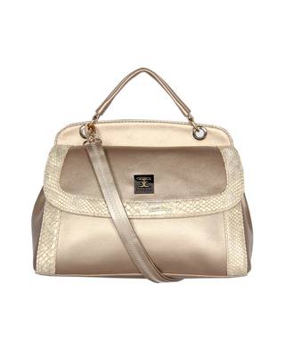 Gold Color Solid Pattern Twosided Handbag For Women 4