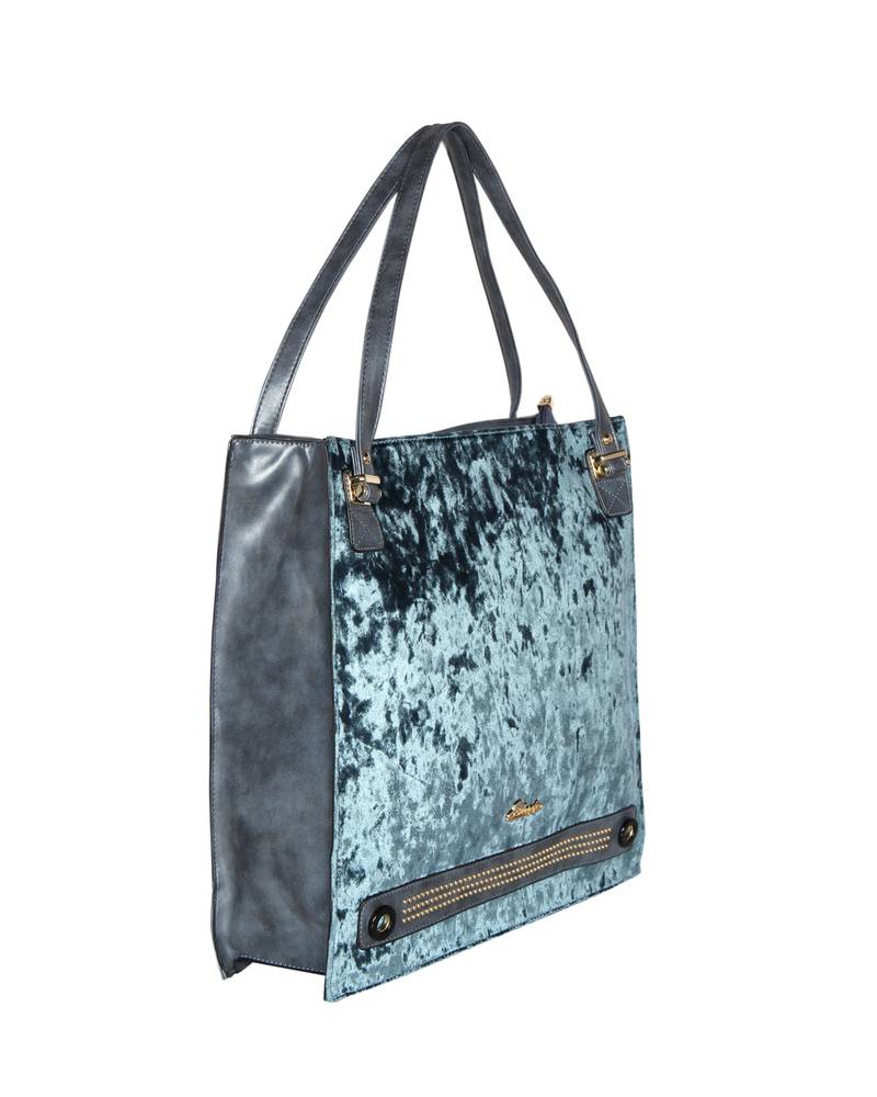 Blue Color Solid Pattern upholstery Square shaped Handbag For Women