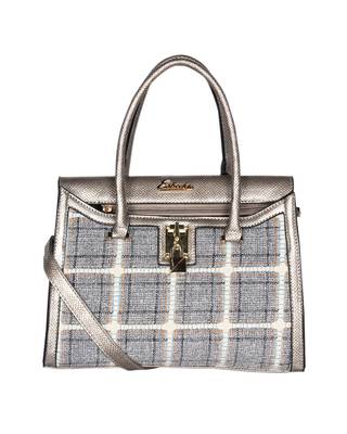 Esbeda Silver Color Checkred Pattern Bernina Jute Suede Handbag For Women 1