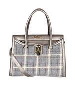 Esbeda Silver Color Checkred Pattern Bernina Jute Suede Handbag For Women