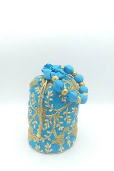 Core Classiques Turquoise Embroidered Potli Bag