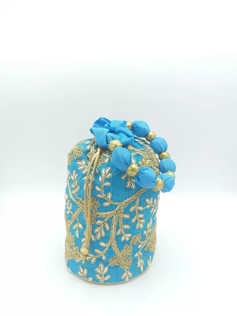 Core Classiques Turquoise Embroidered Potli Bag