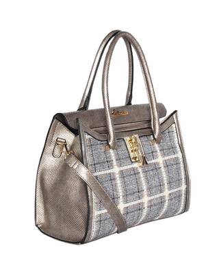 Esbeda Silver Color Checkred Pattern Bernina Jute Suede Handbag For Women 6
