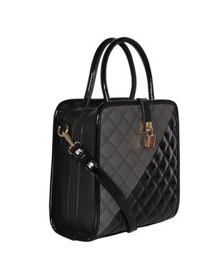 Esbeda Black Color Solid Pattern Quilted Shiny Handbag For Women 6