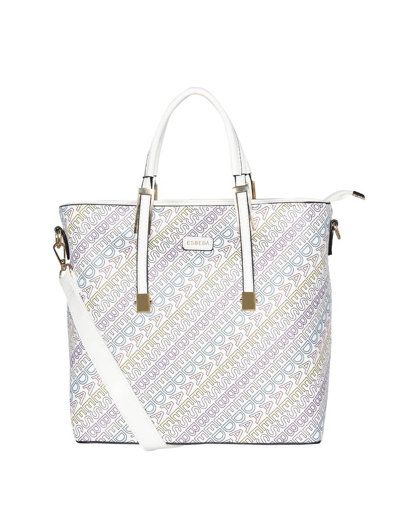 Esbeda White Color Printed Pattern Logo font handbag For Women