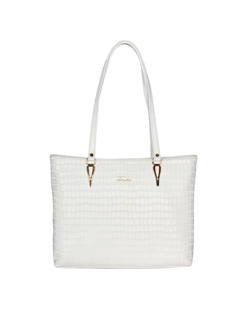 Esbeda White Color Embossed Textured Handbag For Women ESBEDA