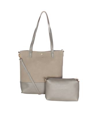 Esbeda Grey Color Solid Pattern Suede handbag with pouch For Women 1