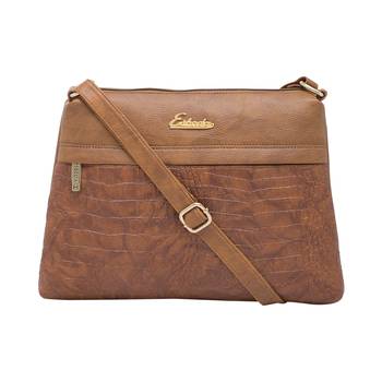 Esbeda Tan Color Stripe Pu Synthetic Material Slingbag For Women 1