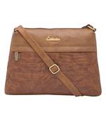 Esbeda Tan Color Stripe Pu Synthetic Material Slingbag For Women