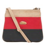 Esbeda Beige Color Stripe Pu Synthetic Material Slingbag For Women