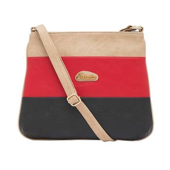 Esbeda Beige Color Stripe Pu Synthetic Material Slingbag For Women 2