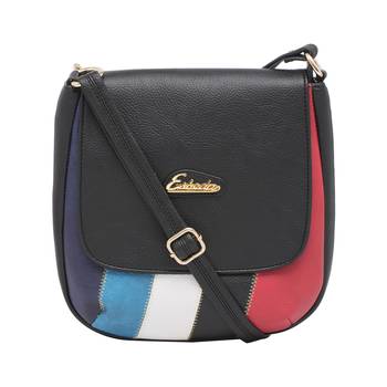 Esbeda Black Color Stripe Pu Synthetic Material Slingbag For Women 1