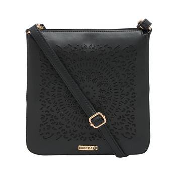 Esbeda Black Cutwork Pu Synthetic Material Slingbag For Women 1