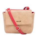 Esbeda Red-Beige Solid Pu Synthetic Material Two Sided Slingbag For Women