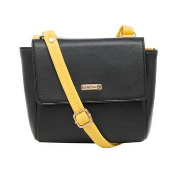 Esbeda Black-Yellow Solid Pu Synthetic Material Two Sided Slingbag For Women 1