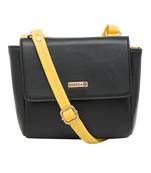 Esbeda Black-Yellow Solid Pu Synthetic Material Two Sided Slingbag For Women