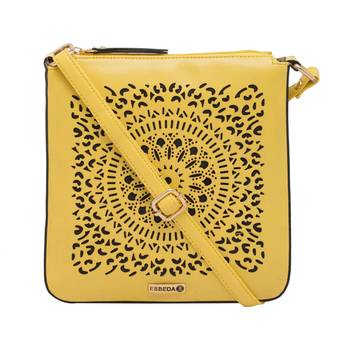 Esbeda Yellow Cutwork Pu Synthetic Material Slingbag For Women 2