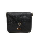 Esbeda Black Textured Pu Synthetic Material Slingbag For Women