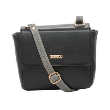 Esbeda Black-Grey Solid Pu Synthetic Material Two Sided Slingbag For Women 3