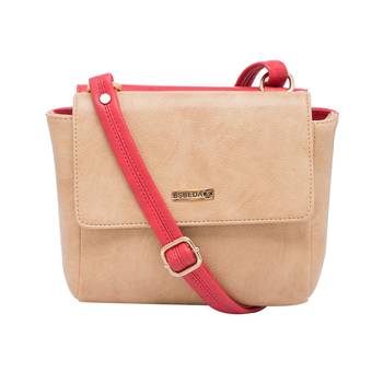 Esbeda Red-Beige Solid Pu Synthetic Material Two Sided Slingbag For Women 3