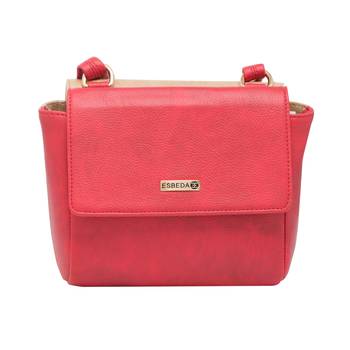 Esbeda Red-Beige Solid Pu Synthetic Material Two Sided Slingbag For Women 12