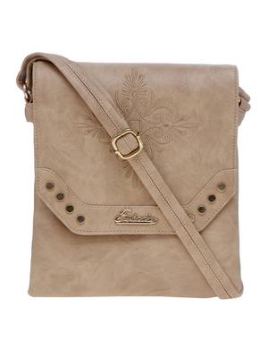 Esbeda Beige Solid Pu Synthetic Material Slingbag For Women 2