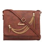 Esbeda Tan Color Solid Pu Synthetic Fabric Slingbag For Women