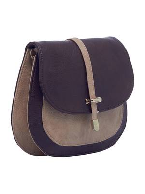 Esbeda Dark Brown & Beige Solid Pu Synthetic Fabric Slingbag For Women 7
