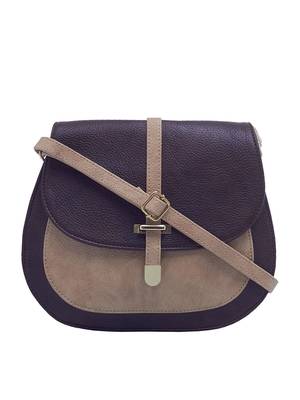 Esbeda Dark Brown & Beige Solid Pu Synthetic Fabric Slingbag For Women 3