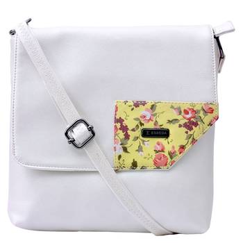 Esbeda Off-white Color Medium Size Floral Metallic Slingbag 1