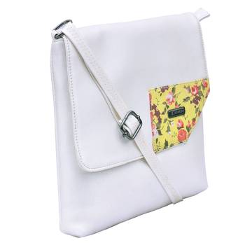 Esbeda Off-white Color Medium Size Floral Metallic Slingbag 4