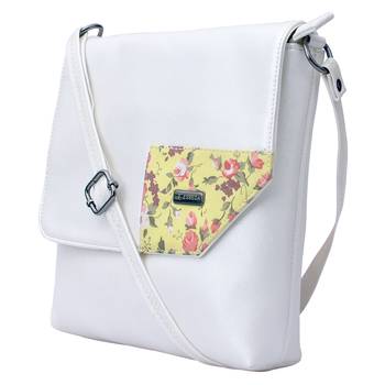 Esbeda Off-white Color Medium Size Floral Metallic Slingbag 7