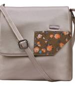 Esbeda Light gold Color Medium Size Floral Metallic Slingbag