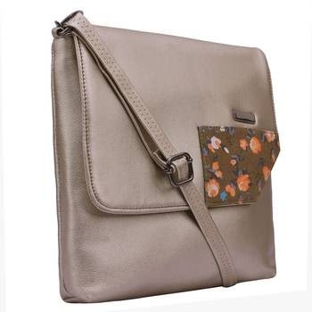 Esbeda Light gold Color Medium Size Floral Metallic Slingbag 4