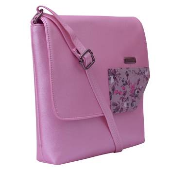 Esbeda Pink Color Medium Size Floral Metallic Slingbag 5