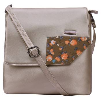 Esbeda Light gold Color Medium Size Floral Metallic Slingbag 3