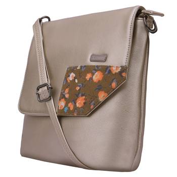 Esbeda Light gold Color Medium Size Floral Metallic Slingbag 11