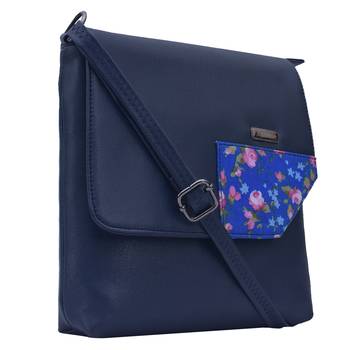 Esbeda Blue Color Medium Size Floral Metallic Slingbag 10